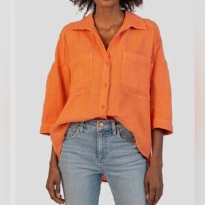 KUT FROM THE KLOTH Women's XL 100% Linen Orange Oversized Top